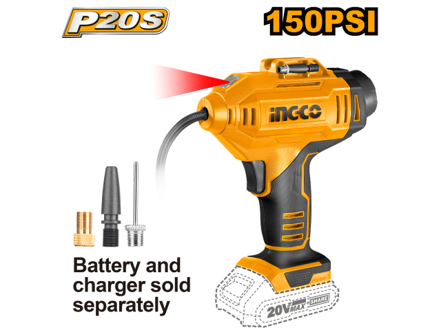 INFLADOR COMPRESOR A BATERIA 20V P20S S/BAT INGCO CACLI2018