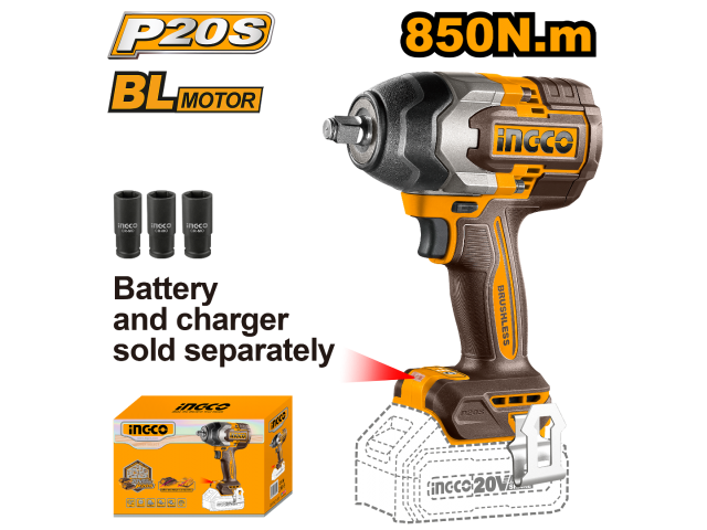 LLAVE DE IMPACTO A BATERIA 850NM 20V P20S BL SIN BAT SIN CARG INGCO CIWLI20851