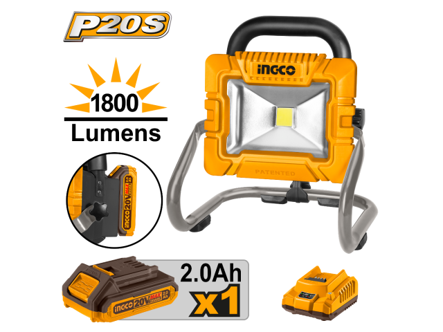 FOCO LED A BATERIA 20V P20S INGCO CON BATERIA Y CARGADOR CWLI20258