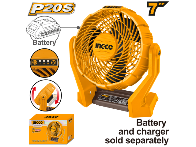 VENTILADOR A BATERIA 7" 20V P20S SIN BAT SIN CARG INGCO CFALI2007