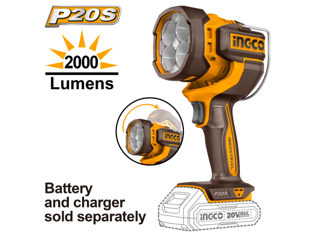 LINTERNA A BATERIA 2000 LUMENS 20V P20S S/BAT CWLI2088 INGCO
