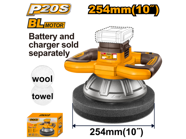LUSTRA PULIDORA A BATERIA 254MM P20S 20V BRUSHLESS MOTOR SIN BAT SIN CARGADOR INGCO COPLI202548