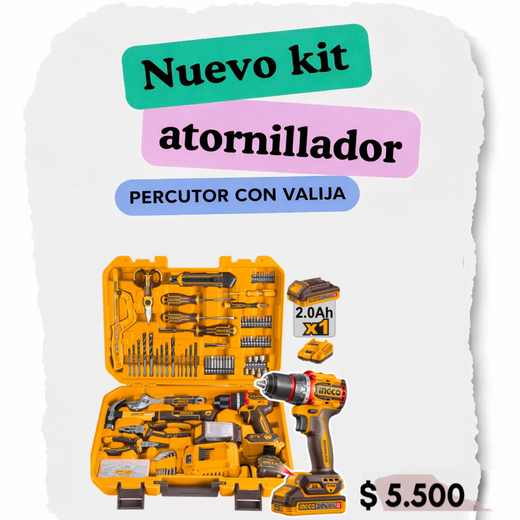 KIT ATORNILLADOR PERCUTOR 20v EN VALIJA