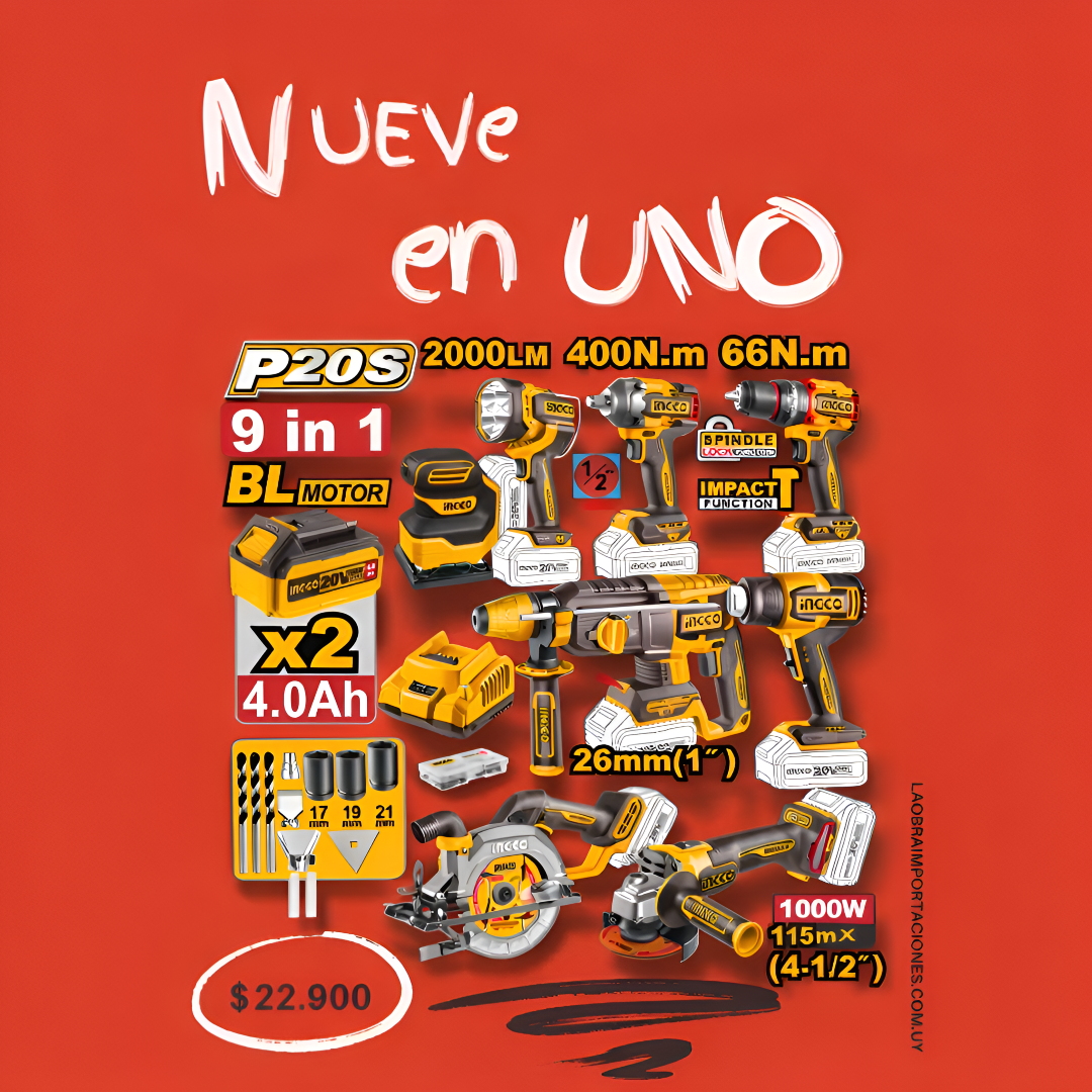 COMBO 9 en 1 INDUSTRIAL HERRAMIENTAS A BATERIA