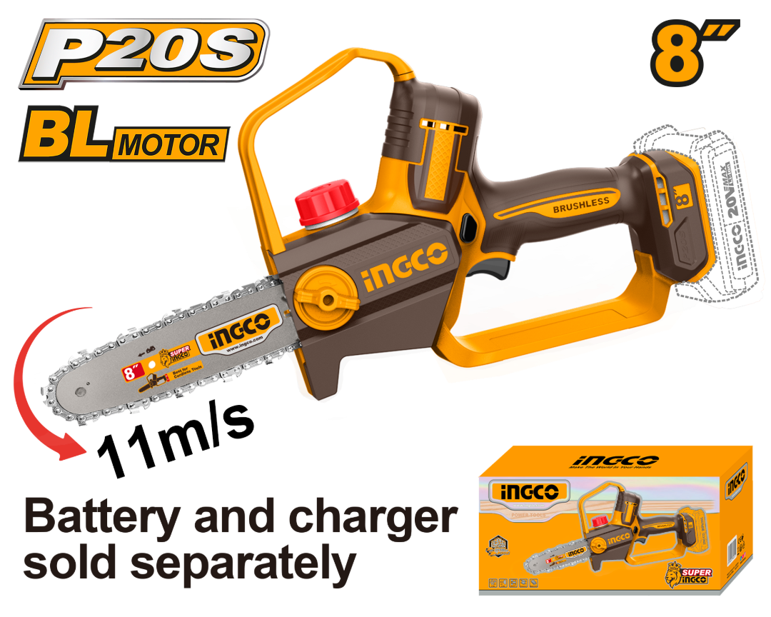 MOTOSIERRA A BATERIA P20S 20V 8" S/BAT Y S/CARG INGCO