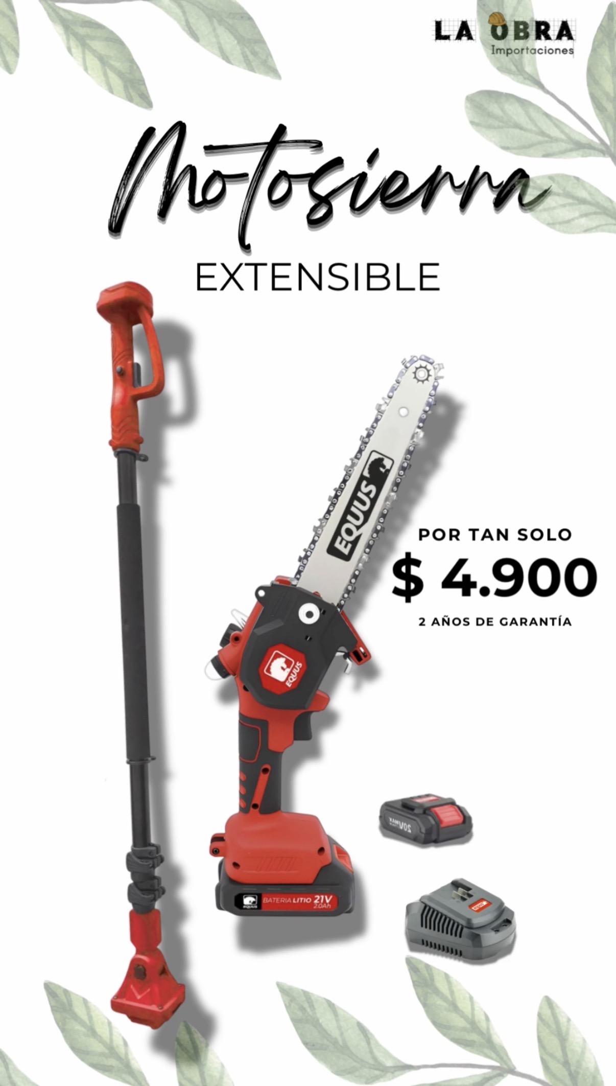 Motosierra con extensible inalámbrica