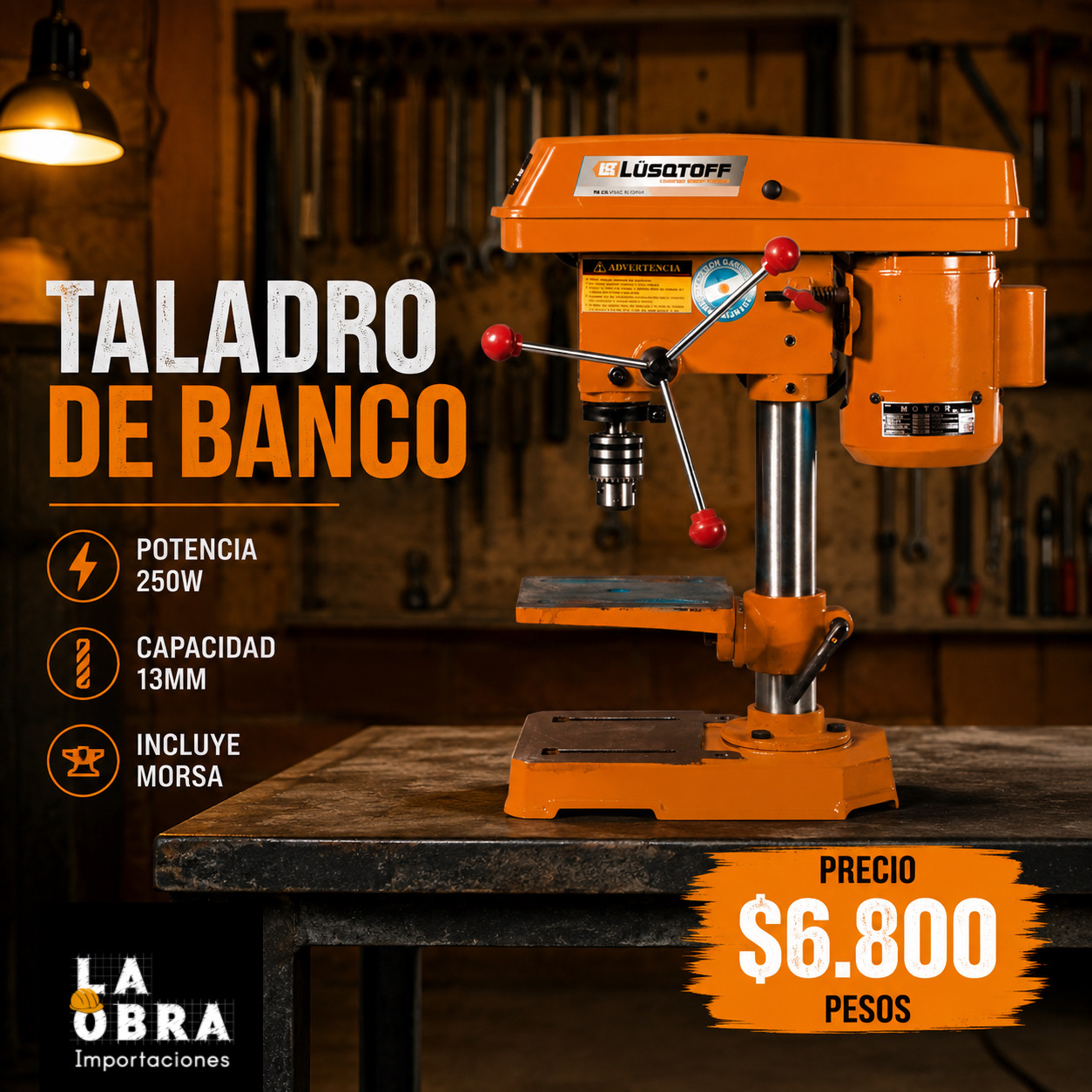 TALADRO DE BANCO 250W - 13MM + MORSA