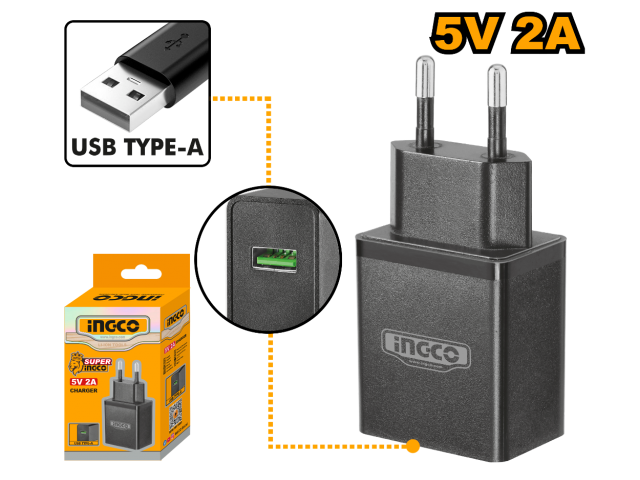 CARGADOR 5V 2AMP ENTRADA USB PARA BAT TIPO C INGCO FCLI120502