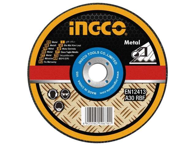 DISCO ABRASIVO CORTE METAL 9" X 1.9 MM CENTRO PLANO INGCO MCD302303