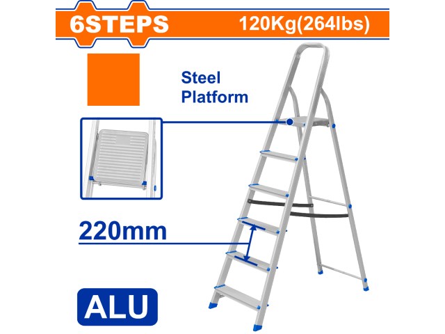 ESCALERA FAMILIAR ALUMINIO 6 ESCALONES 120 KG WADFOW WLD3H06
