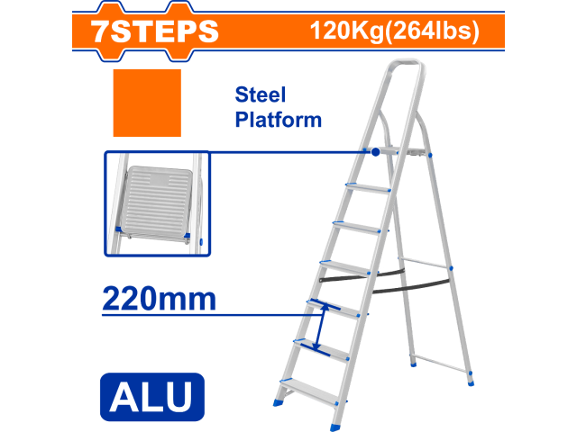 ESCALERA FAMILIAR ALUMINIO 7 ESCALONES 120KG WADFOW  WLD3H07